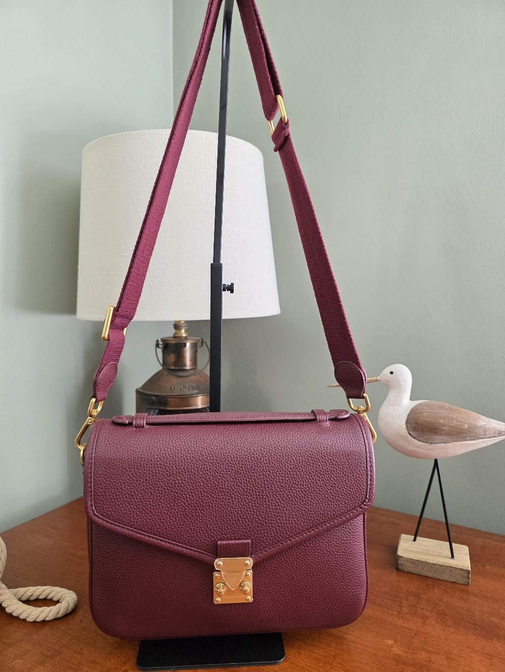 Melodie Cecile Paris 15 Burgundy Togo Leather Satchel Crossbody Bag NWOT